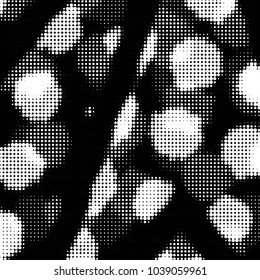 Abstract grunge grid polka dot halftone background pattern. Spotted black and white vector line illustration
