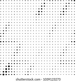 Abstract grunge grid polka dot halftone background pattern. Spotted black and white vector line illustration
