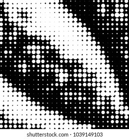 Abstract grunge grid polka dot halftone background pattern. Spotted black and white vector line illustration
