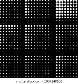 Abstract grunge grid polka dot halftone background pattern. Spotted black and white vector line illustration
