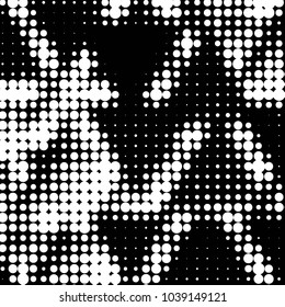 Abstract grunge grid polka dot halftone background pattern. Spotted black and white vector line illustration
