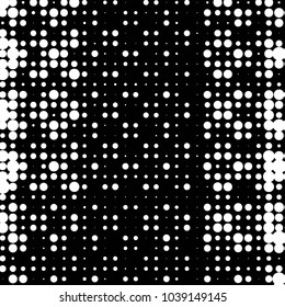 Abstract grunge grid polka dot halftone background pattern. Spotted black and white vector line illustration
