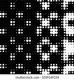 Abstract grunge grid polka dot halftone background pattern. Spotted black and white vector line illustration
