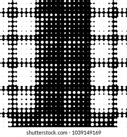 Abstract grunge grid polka dot halftone background pattern. Spotted black and white vector line illustration
