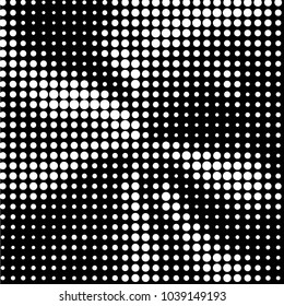 Abstract grunge grid polka dot halftone background pattern. Spotted black and white vector line illustration
