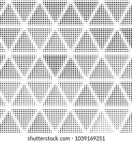 Abstract grunge grid polka dot halftone background pattern. Spotted black and white vector line illustration

