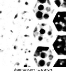Abstract grunge grid polka dot halftone background pattern. Spotted black and white vector line illustration
