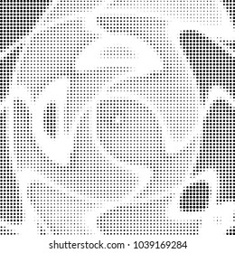 Abstract grunge grid polka dot halftone background pattern. Spotted black and white vector line illustration
