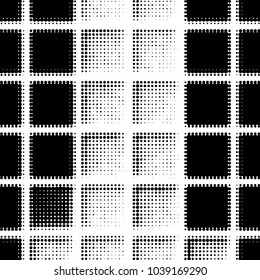 Abstract grunge grid polka dot halftone background pattern. Spotted black and white vector line illustration
