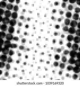 Abstract grunge grid polka dot halftone background pattern. Spotted black and white vector line illustration

