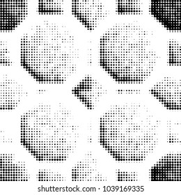 Abstract grunge grid polka dot halftone background pattern. Spotted black and white vector line illustration
