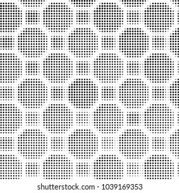 Abstract grunge grid polka dot halftone background pattern. Spotted black and white vector line illustration

