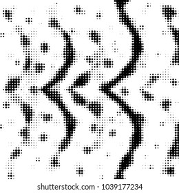 Abstract grunge grid polka dot halftone background pattern. Spotted black and white vector line illustration
