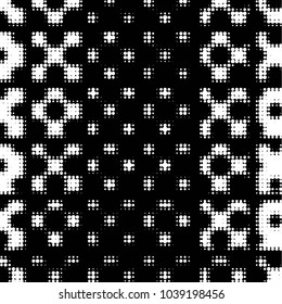 Abstract grunge grid polka dot halftone background pattern. Spotted black and white vector line illustration
