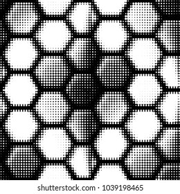 Abstract grunge grid polka dot halftone background pattern. Spotted black and white vector line illustration
