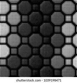 Abstract grunge grid polka dot halftone background pattern. Spotted black and white vector line illustration
