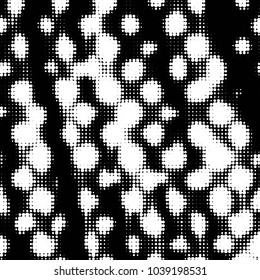 Abstract grunge grid polka dot halftone background pattern. Spotted black and white vector line illustration
