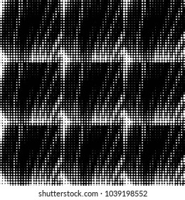 Abstract grunge grid polka dot halftone background pattern. Spotted black and white vector line illustration

