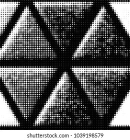 Abstract grunge grid polka dot halftone background pattern. Spotted black and white vector line illustration
