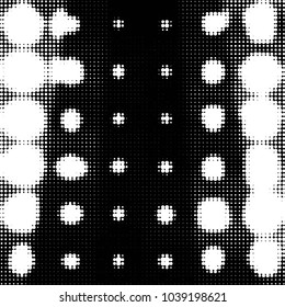 Abstract grunge grid polka dot halftone background pattern. Spotted black and white vector line illustration
