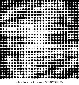Abstract grunge grid polka dot halftone background pattern. Spotted black and white vector line illustration
