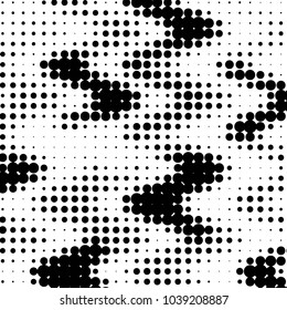 Abstract grunge grid polka dot halftone background pattern. Spotted black and white vector line illustration
