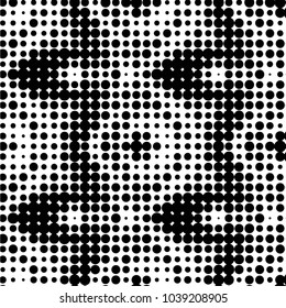 Abstract grunge grid polka dot halftone background pattern. Spotted black and white vector line illustration
