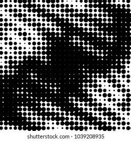 Abstract grunge grid polka dot halftone background pattern. Spotted black and white vector line illustration
