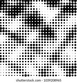 Abstract grunge grid polka dot halftone background pattern. Spotted black and white vector line illustration
