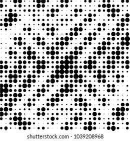 Abstract grunge grid polka dot halftone background pattern. Spotted black and white vector line illustration

