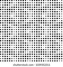 Abstract grunge grid polka dot halftone background pattern. Spotted black and white vector line illustration
