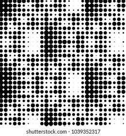 Abstract grunge grid polka dot halftone background pattern. Spotted black and white vector line illustration
