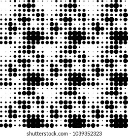 Abstract grunge grid polka dot halftone background pattern. Spotted black and white vector line illustration
