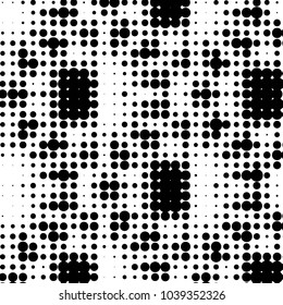 Abstract grunge grid polka dot halftone background pattern. Spotted black and white vector line illustration
