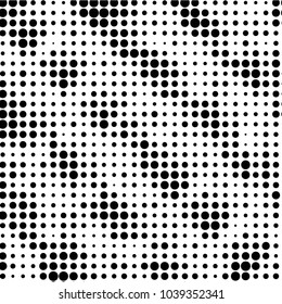 Abstract grunge grid polka dot halftone background pattern. Spotted black and white vector line illustration
