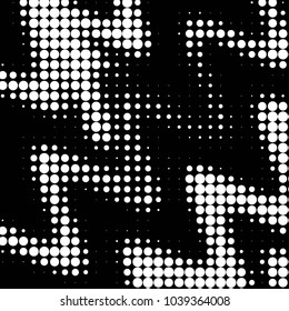 Abstract grunge grid polka dot halftone background pattern. Spotted black and white vector line illustration
