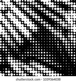 Abstract grunge grid polka dot halftone background pattern. Spotted black and white vector line illustration
