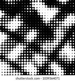 Abstract grunge grid polka dot halftone background pattern. Spotted black and white vector line illustration

