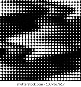 Abstract grunge grid polka dot halftone background pattern. Spotted black and white vector line illustration
