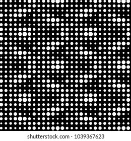 Abstract grunge grid polka dot halftone background pattern. Spotted black and white vector line illustration
