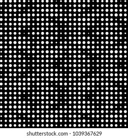 Abstract grunge grid polka dot halftone background pattern. Spotted black and white vector line illustration

