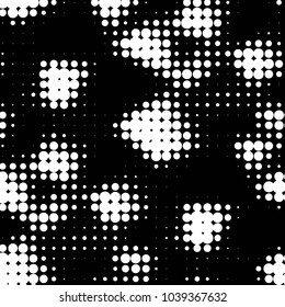 Abstract grunge grid polka dot halftone background pattern. Spotted black and white vector line illustration
