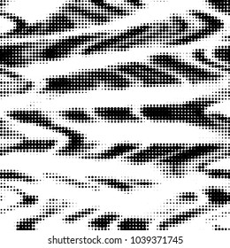 Abstract grunge grid polka dot halftone background pattern. Spotted black and white vector line illustration
