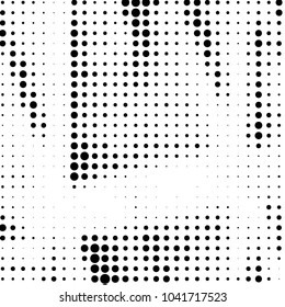 Abstract grunge grid polka dot halftone background pattern. Spotted black and white vector line illustration
