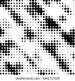 Abstract grunge grid polka dot halftone background pattern. Spotted black and white vector line illustration
