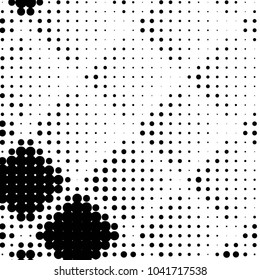 Abstract grunge grid polka dot halftone background pattern. Spotted black and white vector line illustration
