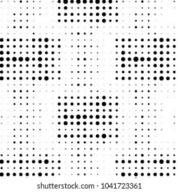 Abstract grunge grid polka dot halftone background pattern. Spotted black and white vector line illustration
