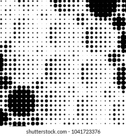 Abstract grunge grid polka dot halftone background pattern. Spotted black and white vector line illustration
