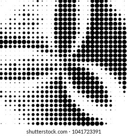 Abstract grunge grid polka dot halftone background pattern. Spotted black and white vector line illustration
