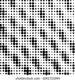 Abstract grunge grid polka dot halftone background pattern. Spotted black and white vector line illustration
